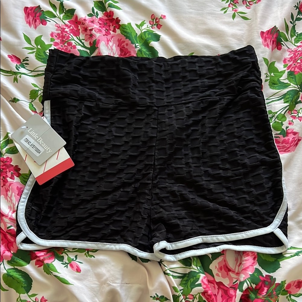 Black and White Athletic Shorts with Textured Fabric